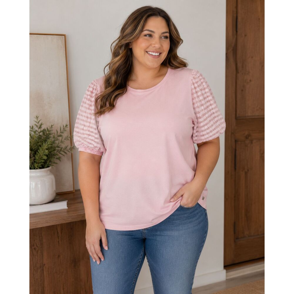 Calvin Klein 2X Light Pink Textured Puff Sleeve Knit Top Plus Size Blouse Tee #3
